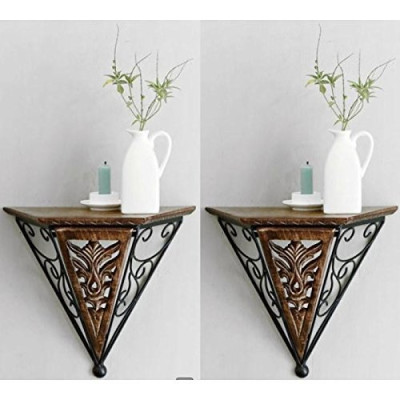 Beautiful Wood and Wrought Iron Fancy Brown Wooden Handicrafts Bracket Holder - Pack of 2 (Out of Stock)